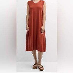 NWT Eileen Fisher V Neck C/L Dress Size XS Picante Rust Jersey $198